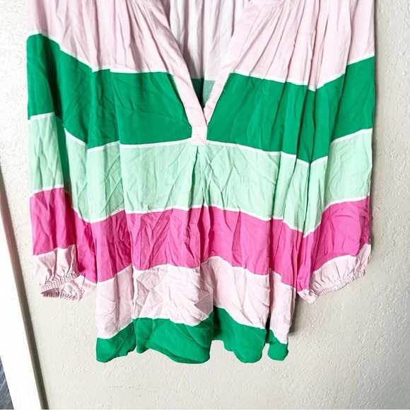 Crown & Ivy Top Women's 2X Striped Color Block Split V Neck Preppy Southern - Picture 4 of 7